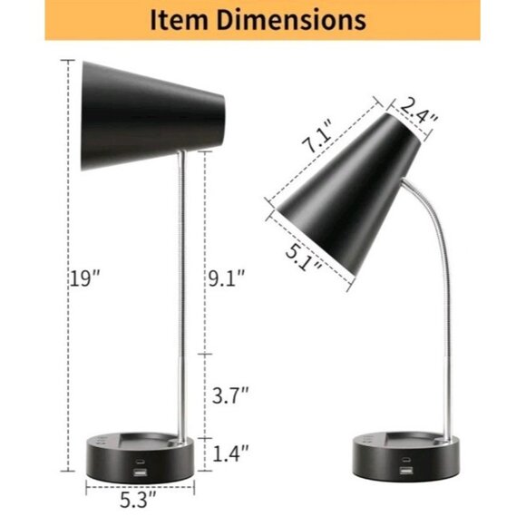 RUNTOP Desk Lamp, Black Desk Lamps for Home Office, LED Desk Light with USB Port - Picture 7 of 8